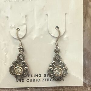 Lord & Taylor Silver Filigree Drop Earrings with Clear Stones